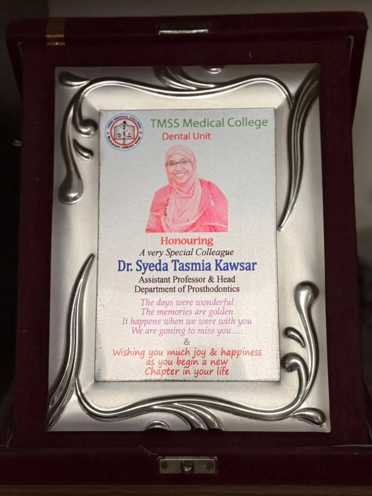 Dr. Tasmia Award from TMSS Medical College